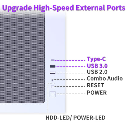 MUSETEX Y6 PC Case, Pre-Installed 7 Infinity Mirror PWM ARGB Fans, ATX Mid Tower Computer Case, Gaming PC Case with Type-C, 270° Full View Tempered Glass, White