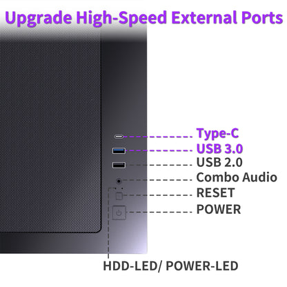 MUSETEX Y6 PC Case, Pre-Installed 7 Infinity Mirror PWM ARGB Fans, ATX Mid Tower Computer Case, Gaming PC Case with Type-C, 270° Full View Tempered Glass, Black