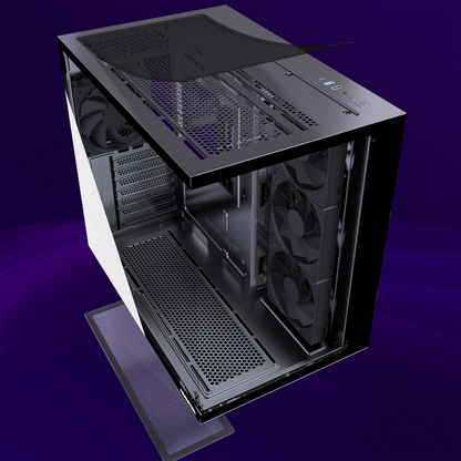 MUSETEX Y6 PC Case, Pre-Installed 4 Non-LED Fans, ATX Mid Tower Case, Computer Case with Type-C, 270° Full View Tempered Glass, Black