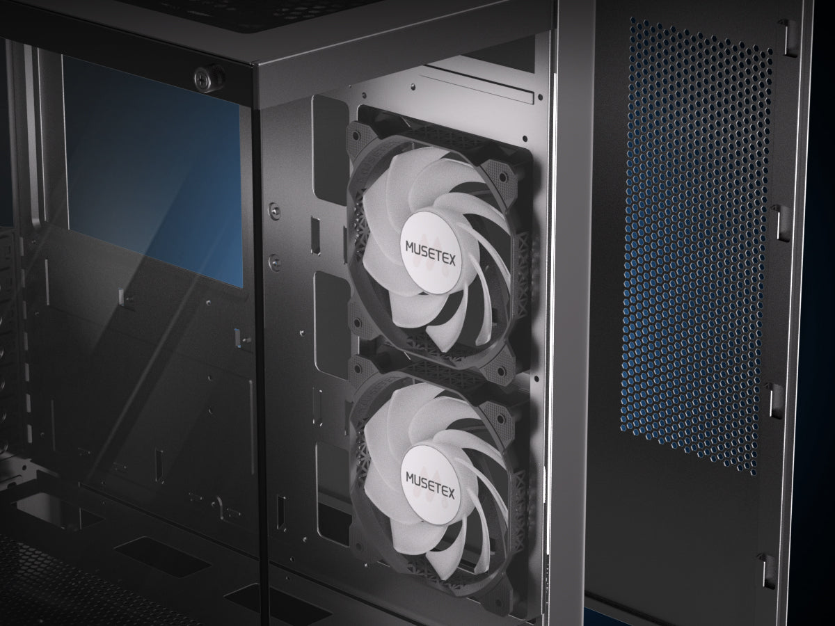 K2-N6-B MUSETEX PC CASE ATX 6 PWM ARGB Fans Pre-Installed, Type-C Mid Tower Computer Case with Full-View Dual Tempered Glass, Gaming PC Case,Black(K2)