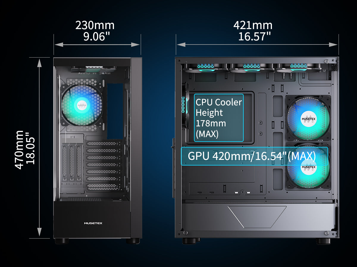 K2 MUSETEX  ATX PC Case, 6 PWM ARGB Fans Pre-Installed 270° Full view
