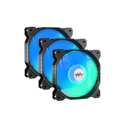 MUSETEX PC Fans, 120MM PWM ARGB Computer Case Fans, Adjustable Speed, Customizable Lighting, Excellent Cooling Performance, Black, 3 Packs, MF(Estimated Arrival in 5-8 Days)
