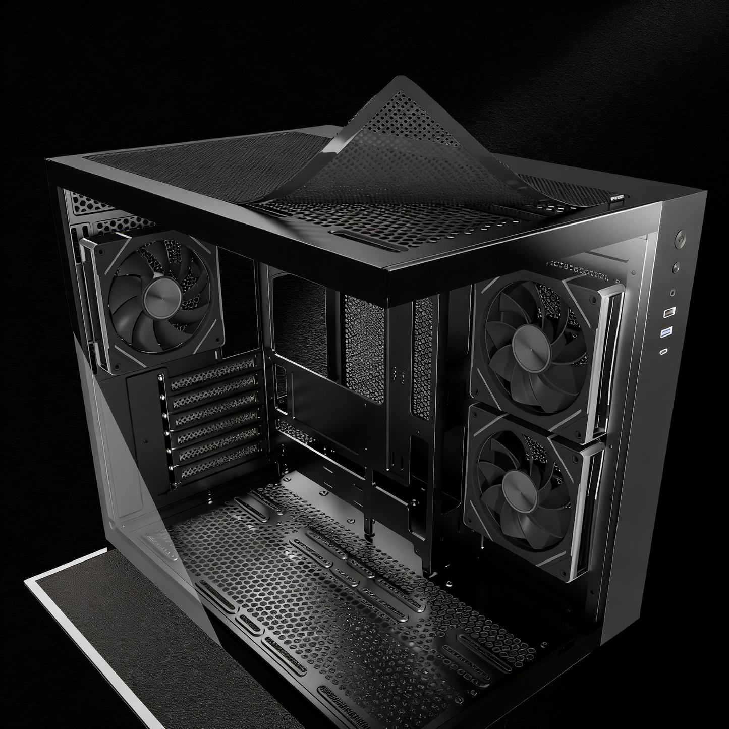 MUSETEX ATX PC Case,6 PWM ARGB Fans Pre-Installed,360MM RAD Support,Type-C Gaming PC Case,270° Full View Tempered Glass Mid Tower,Black ATX Computer Case,Y6